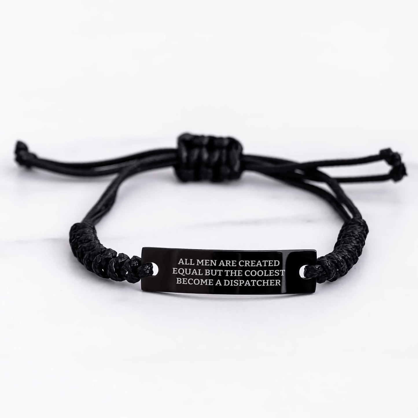 Dispatcher's Gift: 'All Men Are Created Equal But The Coolest Become A Dispatcher' Quote Rope Black Stainless Steel Adjustable from 3.34 to 9.84 inches, Gifts from Men to Dispatcher on Father's Day - The Buy Boom