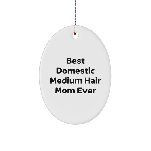 Domestic Medium Hair Cat Lovers' Gift, Best Mom Ever, Oval Ornament for Christmas - The Buy Boom