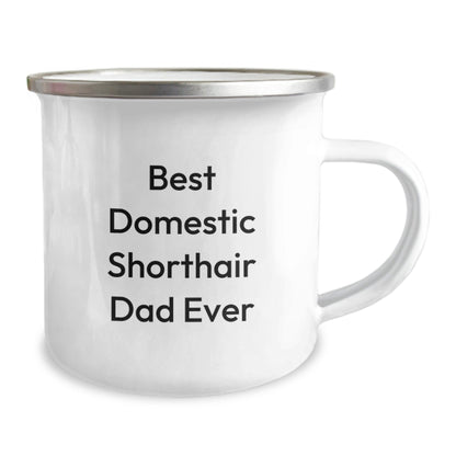 Domestic Shorthair Cat Camping Mug Gifts for Men from Best Dad Ever Funny Quote, 12 oz Stainless Steel, Enamel Finish, Unique Graduation Present - The Buy Boom