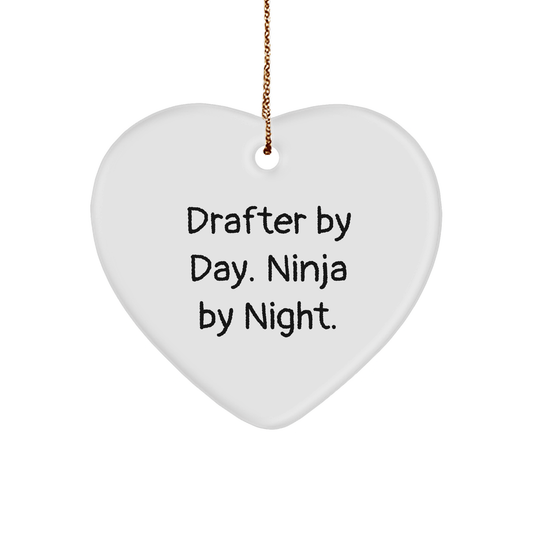 Drafter Gifts for Christmas - 'Drafter By Day. Ninja By Night.' Heart Ornament Gifts from Friends - The Buy Boom
