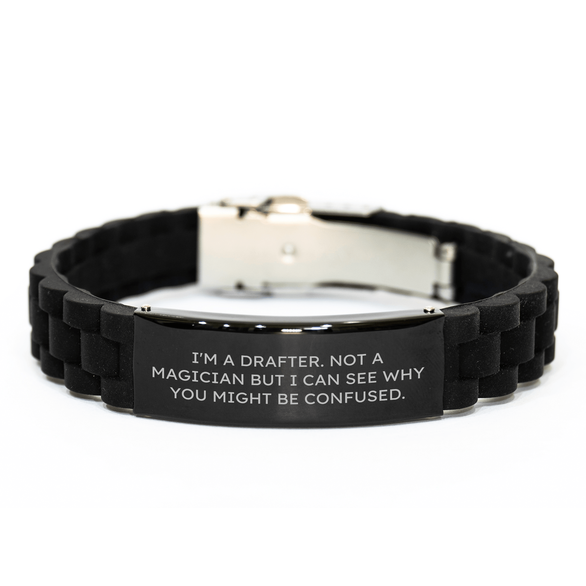 Drafter Gifts, Funny Quote, Glide lock Clasp Bracelet, Adjustable, Black, Silver, Stainless Steel, Silicone, Rust - Resistant, Father's Day Unique Gifts from Friends to Men - The Buy Boom
