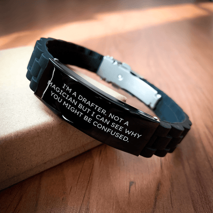 Drafter Gifts, Funny Quote, Glide lock Clasp Bracelet, Adjustable, Black, Silver, Stainless Steel, Silicone, Rust - Resistant, Father's Day Unique Gifts from Friends to Men - The Buy Boom