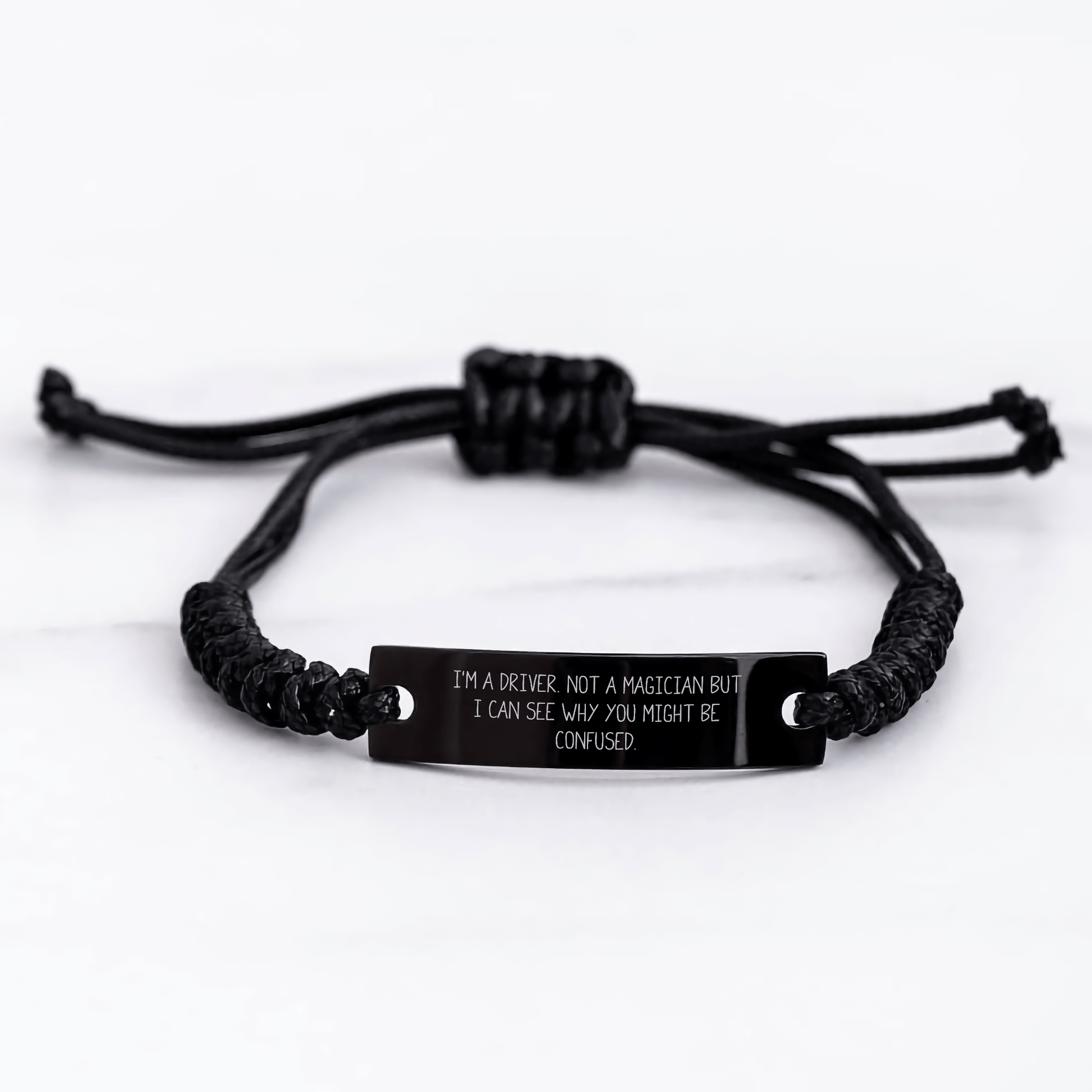 Driver Gifts from Friends or Family - Funny Quote Rope Bracelet for Him, Adjustable Black Stainless Steel with Interlaced Rope, Father's Day Unique Gifts - The Buy Boom