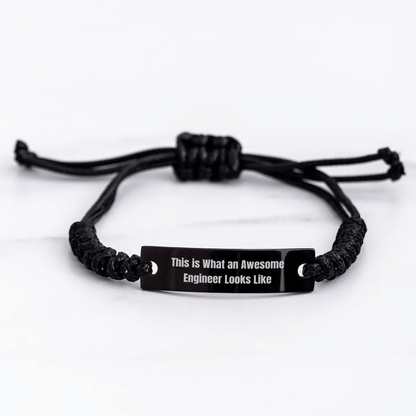 Engineer Gifts from Men - 'This Is What An Awesome Engineer Looks Like' Rope Bracelet for Father's Day - Adjustable Black Stainless Steel with Interlaced Rope - The Buy Boom