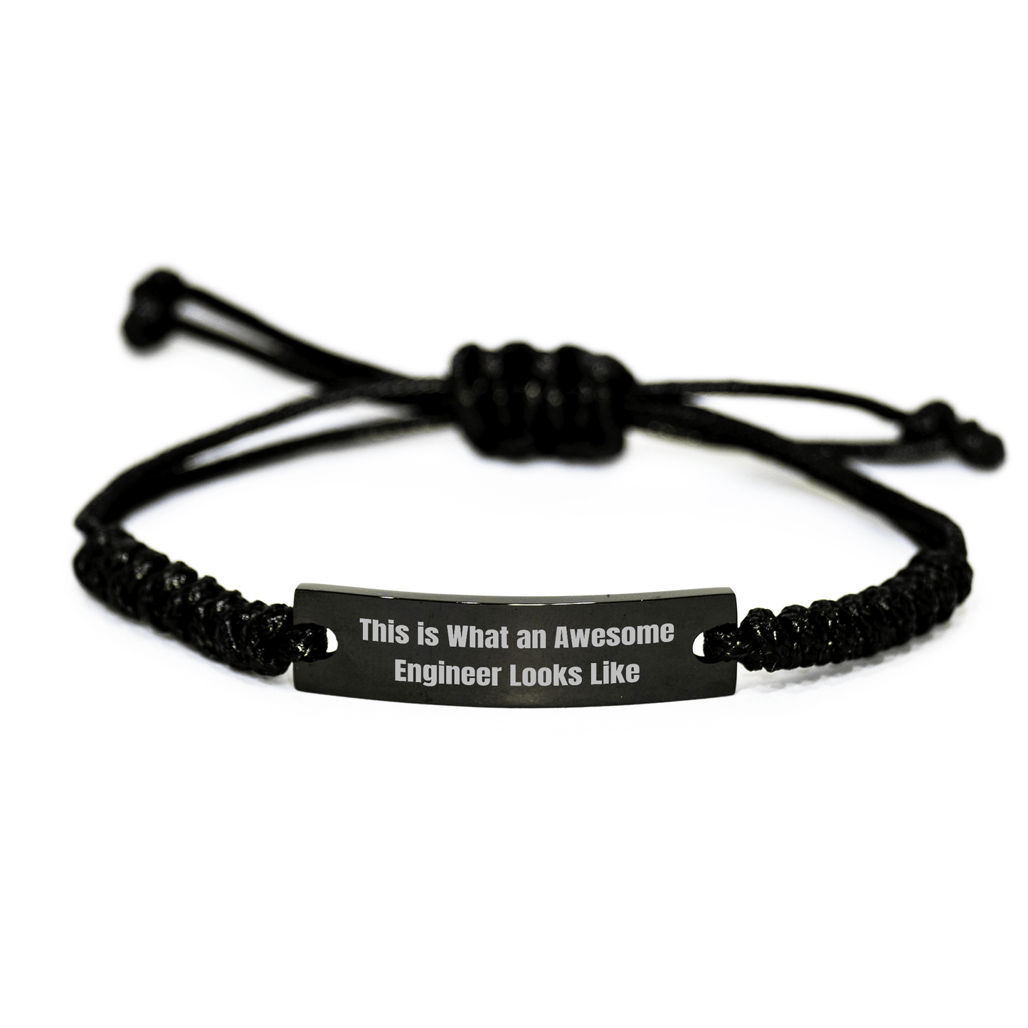 Engineer Gifts from Men - 'This Is What An Awesome Engineer Looks Like' Rope Bracelet for Father's Day - Adjustable Black Stainless Steel with Interlaced Rope - The Buy Boom
