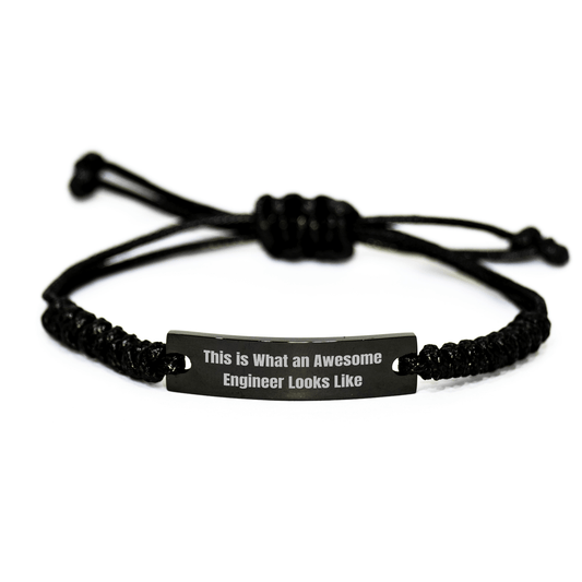 Engineer Gifts from Men - 'This Is What An Awesome Engineer Looks Like' Rope Bracelet for Father's Day - Adjustable Black Stainless Steel with Interlaced Rope - The Buy Boom