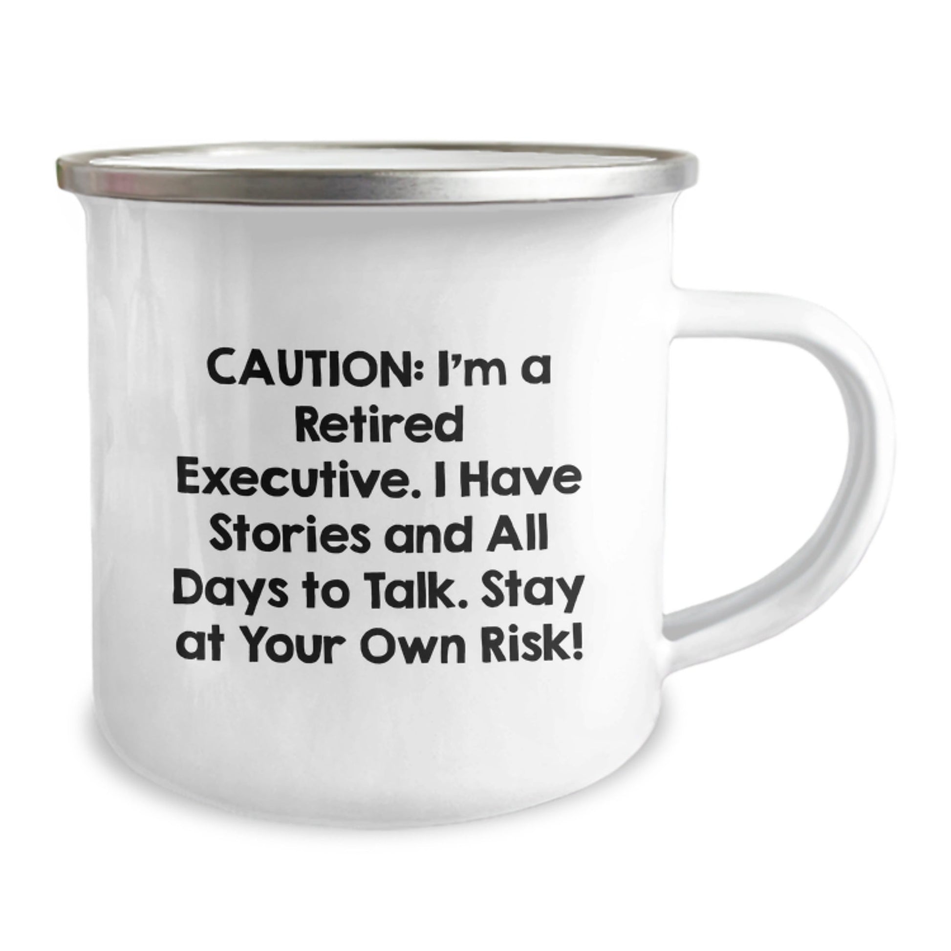 Executive Gifts from Friends - Funny Retirement Mug for Men, 'Caution: I'm A Retired Executive...' - 12 oz Camping Mug - The Buy Boom