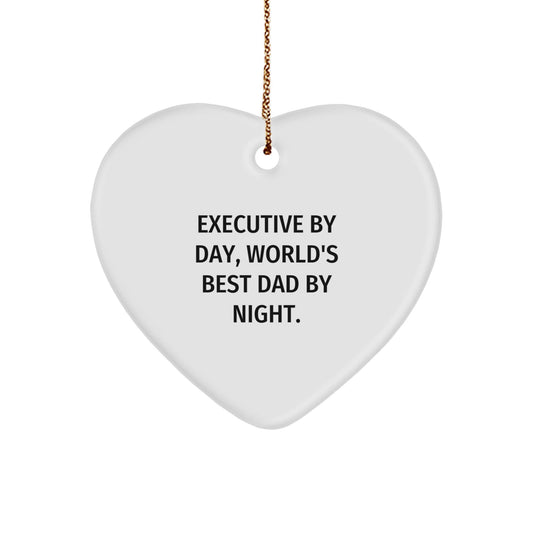 Executive Gifts from Friends - Heart Ornament with Funny Quote 'Executive By Day, World's Best Dad By Night.' for Christmas - The Buy Boom