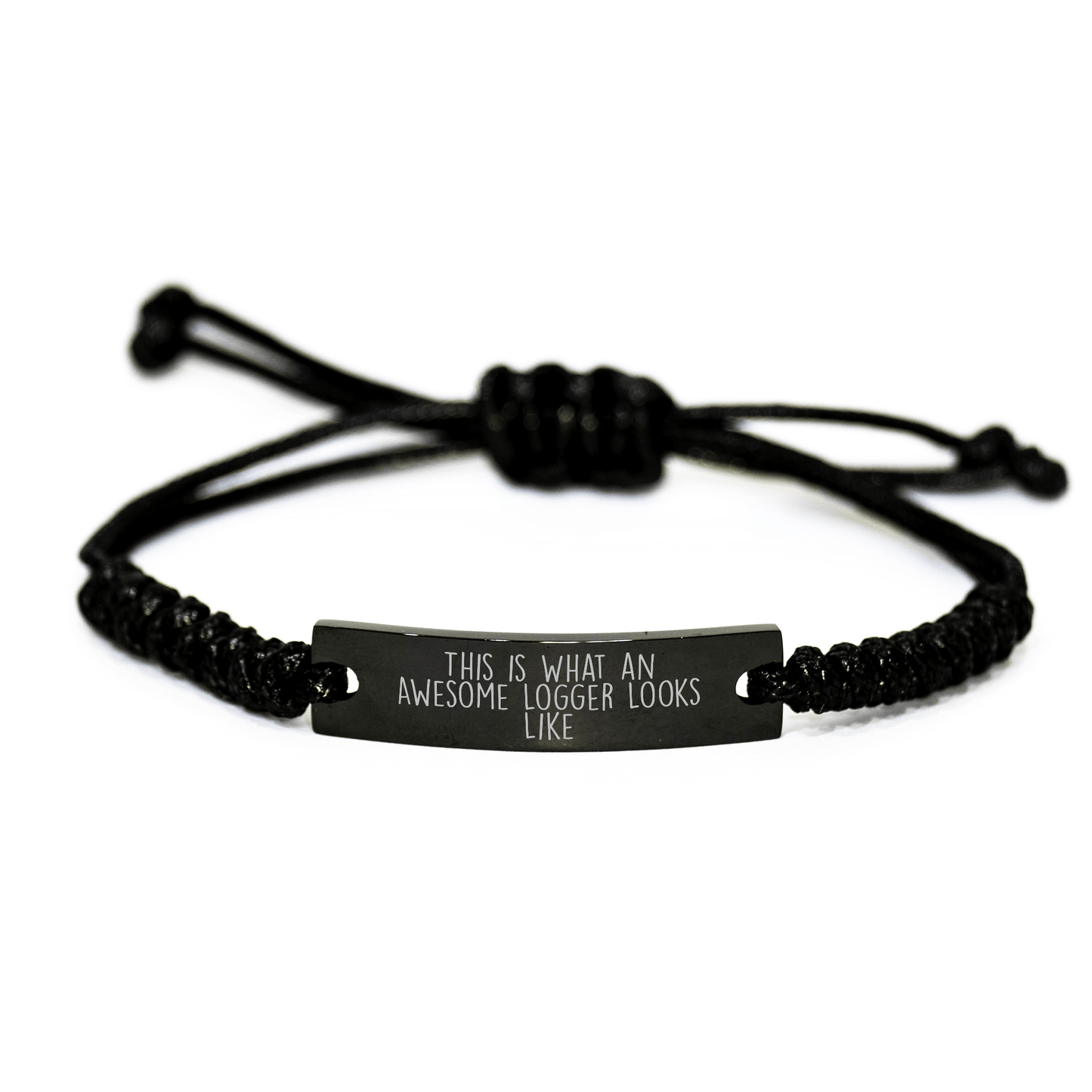 Father's Day Unique Gift Ideas for Logger Men - Inspirational Rope Bracelet with Quote 'This Is What An Awesome Logger Looks Like' - Adjustable Black Rope Gift from Dad to Logger Friends - The Buy Boom
