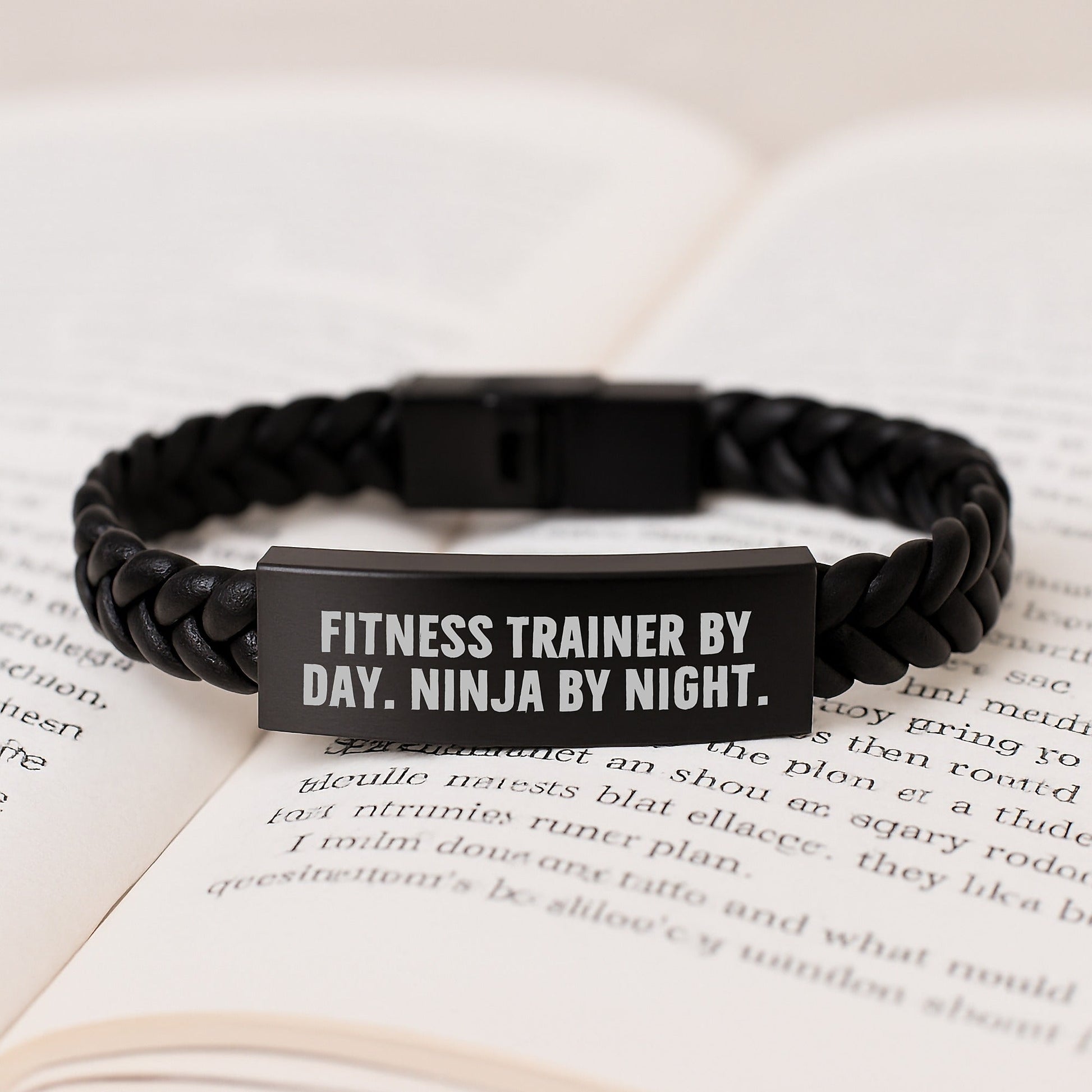 Fitness Trainer Gifts by Day, Ninja by Night - Interlaced Leather Men's Gift for Graduation, Engraved Stainless Steel - Gifts from Friends, Family, or Coworkers - The Buy Boom