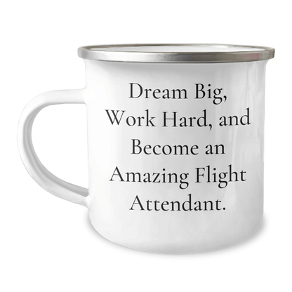 Flight Attendant Gifts from Friends - 'Dream Big, Work Hard, and Become an Amazing Flight Attendant.' Enamel Camping Mug for Graduation - The Buy Boom