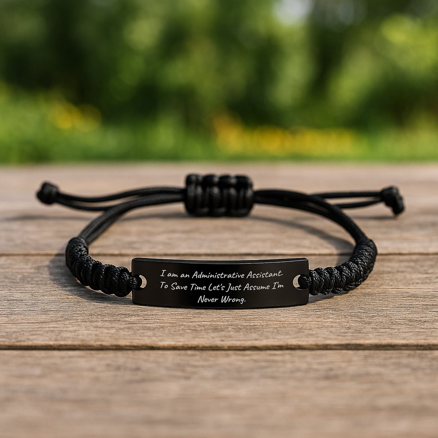 Funny Administrative Assistant Gift from Friends for Men's Graduation Rope Bracelet, 'I Am An Administrative Assistant. To Save Time Let's Just Assume I'm Never Wrong.' - The Buy Boom