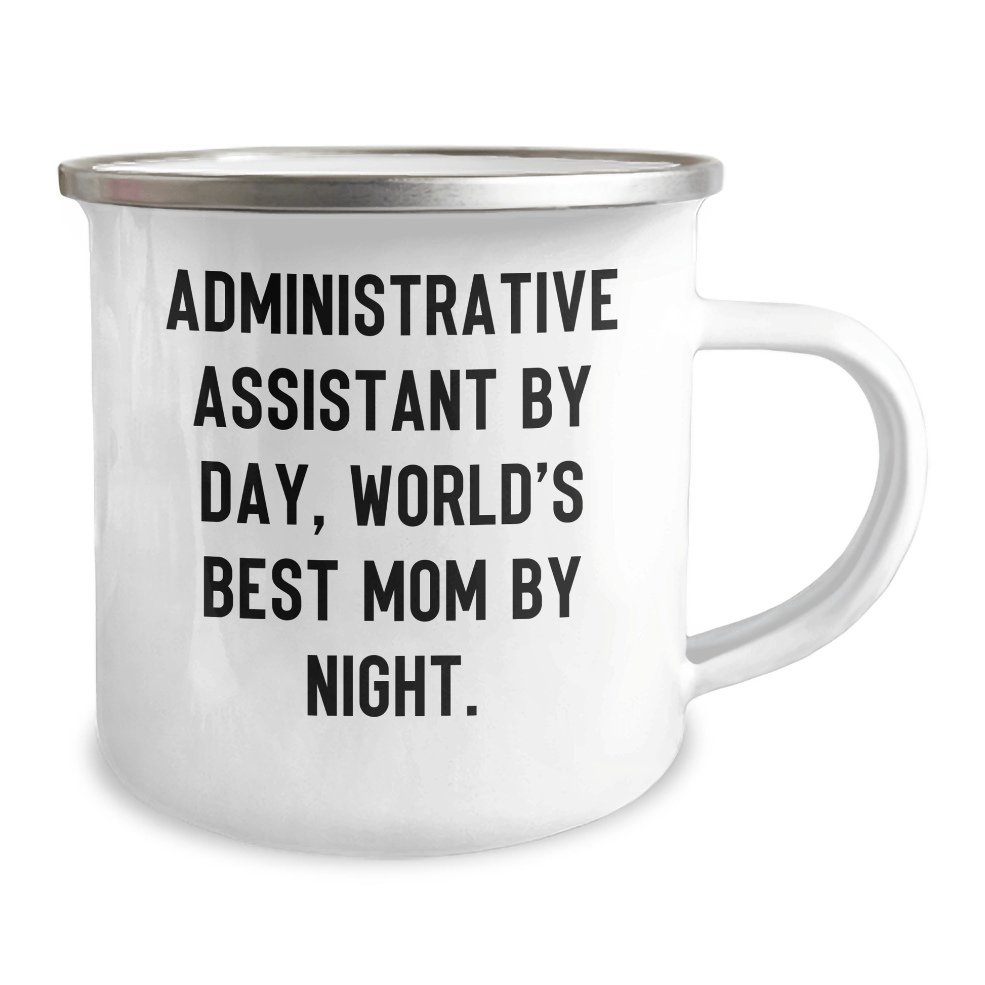 Funny Administrative Assistant Gifts for Dad - 'Administrative Assistant By Day, World's Best Mom By Night.' Enamel Camping Mug, Gifts from Family for Father's Day - The Buy Boom