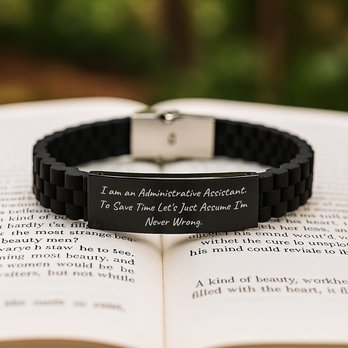 Funny Administrative Assistant Gifts for Men from Coworkers - 'I Am An Administrative Assistant. To Save Time Let's Just Assume I'm Never Wrong.' Glide lock Clasp Bracelet for Graduation Unique Gifts - The Buy Boom