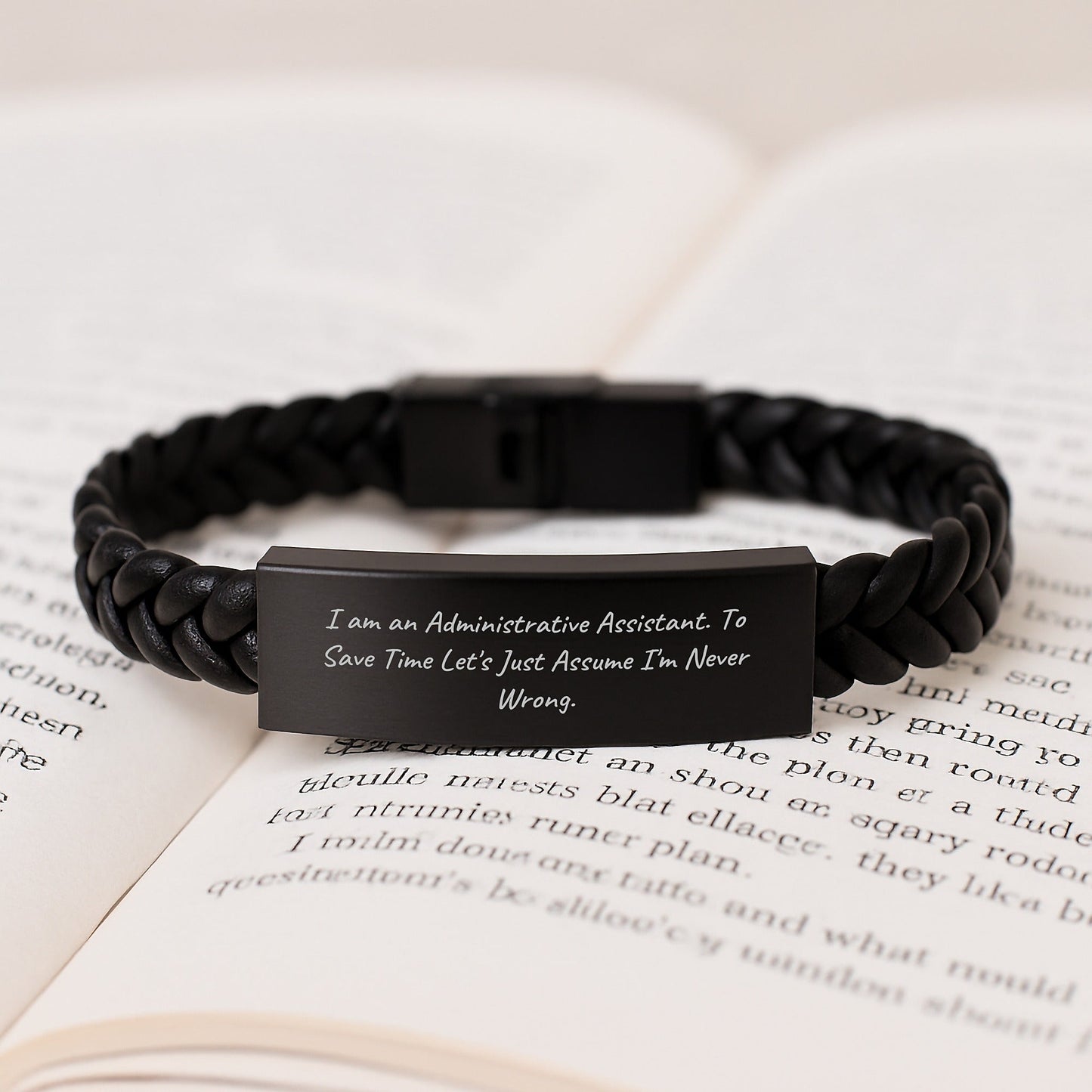 Funny Administrative Assistant Gifts from Friends, Coworkers or Family - 'I Am An Administrative Assistant. To Save Time Let's Just Assume I'm Never Wrong.' Interlaced Leather Bracelet for Graduation - The Buy Boom