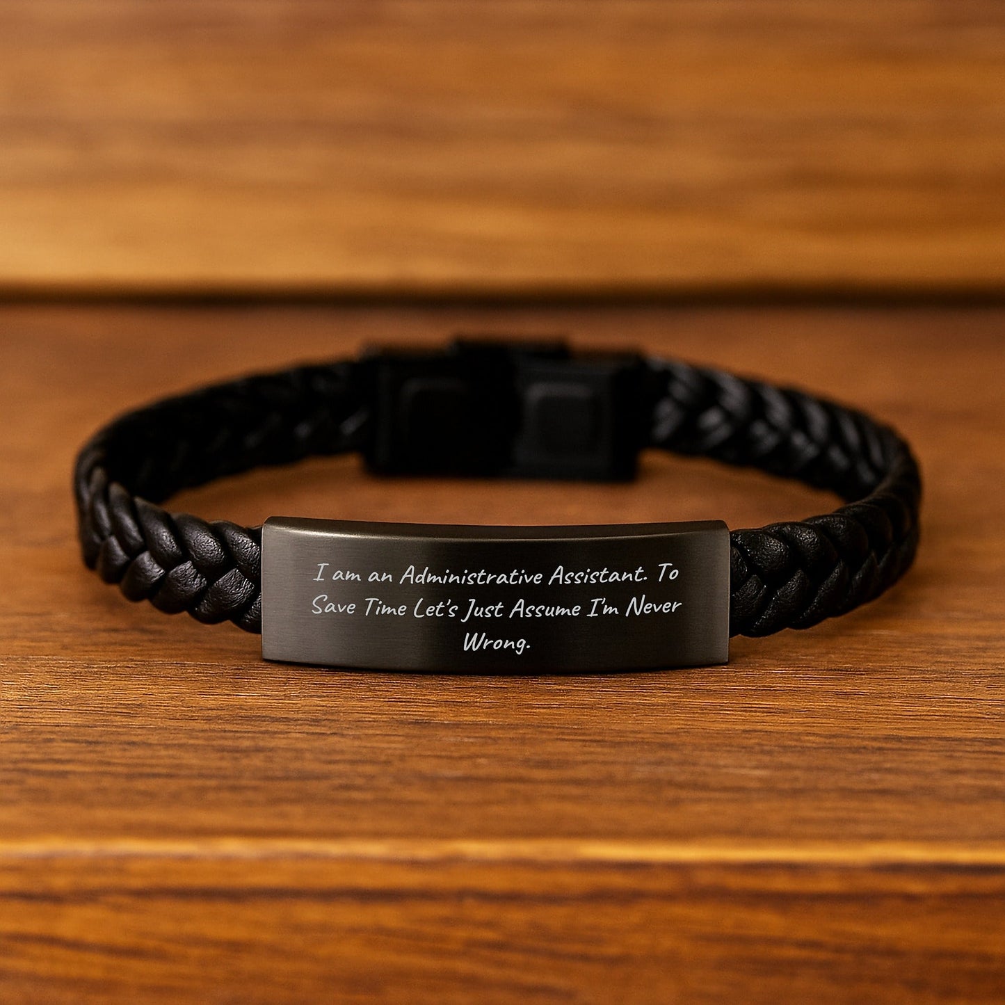 Funny Administrative Assistant Gifts from Friends, Coworkers or Family - 'I Am An Administrative Assistant. To Save Time Let's Just Assume I'm Never Wrong.' Interlaced Leather Bracelet for Graduation - The Buy Boom