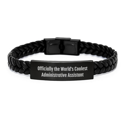 Funny Administrative Assistant Gifts from Friends - Officially 'The World's Coolest' Interlaced Leather Bracelet for Men Women Coworkers Family Christmas Unique Presents - The Buy Boom