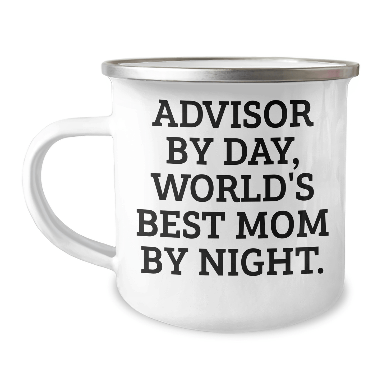 Funny Advisor Gifts for Men - 'Advisor By Day, World's Best Mom By Night.' Enamel Camping Mug, Gifts from Family for Father's Day - The Buy Boom