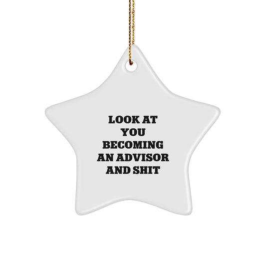 Funny Advisor Gifts from Friends for Advisor - Star Ornament with White Color and Gold Cord - Unique Christmas Decorations for Advisor - The Buy Boom