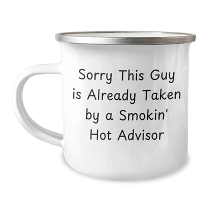 Funny Advisor Quotes Gifts from Friends for Father's Day Unique Camping Mug, Sorry This Guy Is Already Taken, Stainless Steel with Enamel Finish, 12 oz Capacity - The Buy Boom