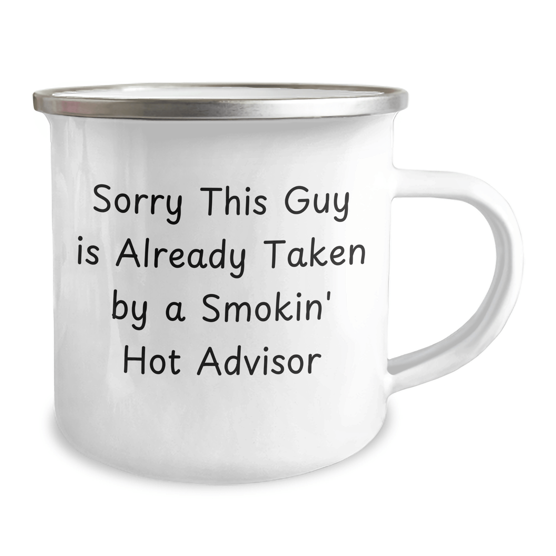 Funny Advisor Quotes Gifts from Friends for Father's Day Unique Camping Mug, Sorry This Guy Is Already Taken, Stainless Steel with Enamel Finish, 12 oz Capacity - The Buy Boom