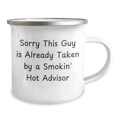 Funny Advisor Quotes Gifts from Friends for Father's Day Unique Camping Mug, Sorry This Guy Is Already Taken, Stainless Steel with Enamel Finish, 12 oz Capacity - The Buy Boom