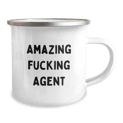 Funny Agent Camping Mug, Gifts from Friends for Birthday, 'Amazing F - king Agent' Quote, 12 oz Stainless Steel with Enamel Finish - The Buy Boom