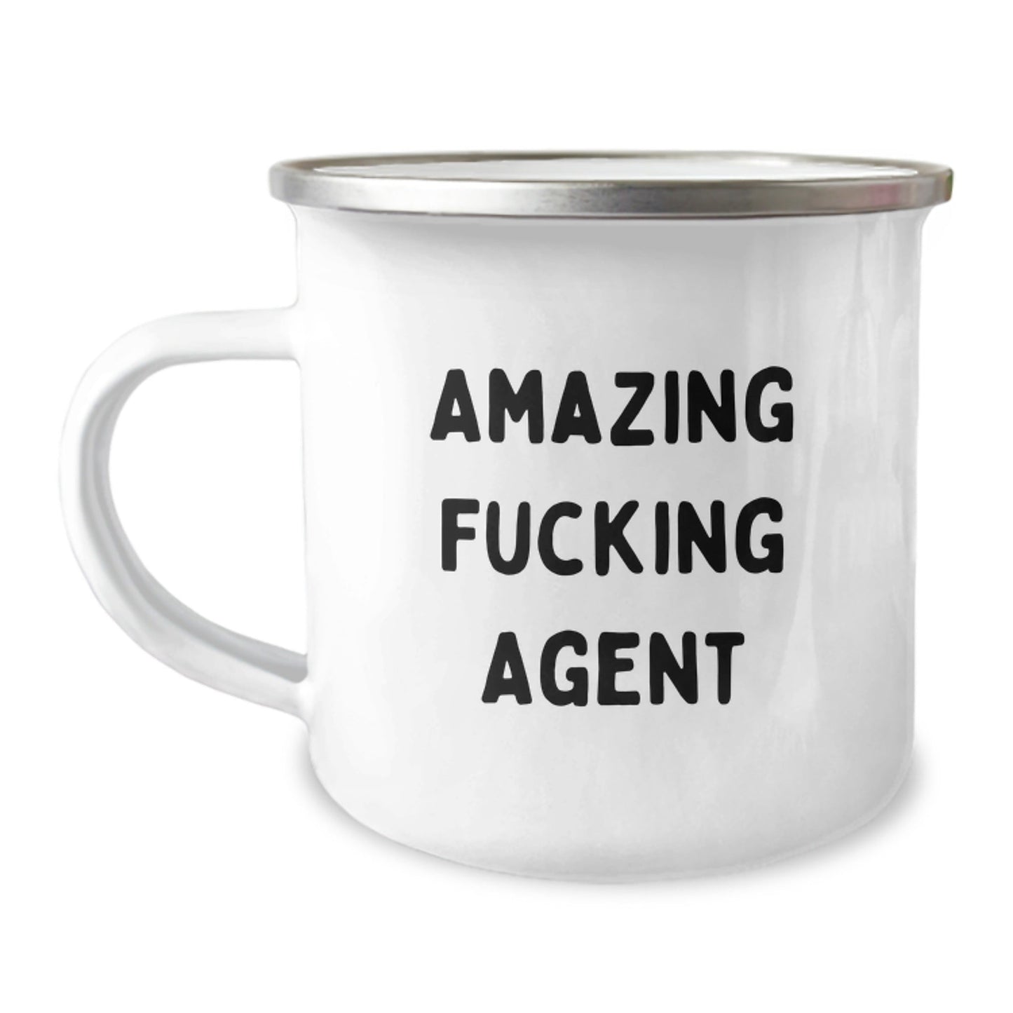 Funny Agent Camping Mug, Gifts from Friends for Birthday, 'Amazing F - king Agent' Quote, 12 oz Stainless Steel with Enamel Finish - The Buy Boom