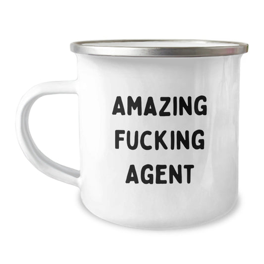Funny Agent Camping Mug, Gifts from Friends for Birthday, 'Amazing F - king Agent' Quote, 12 oz Stainless Steel with Enamel Finish - The Buy Boom