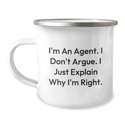 Funny Agent Gifts for Men Camping Mug - 'I'm An Agent, I Don't Argue, I Just Explain Why I'm Right' Christmas Unique Gifts from Friends - Perfect for Agent Lovers - The Buy Boom