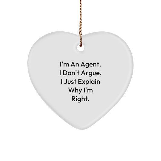 Funny Agent Gifts for Men - Heart Ornament with I'm Right Quote, Perfect Unique Christmas Unique Gifts from Friends, Coworkers, Family - The Buy Boom