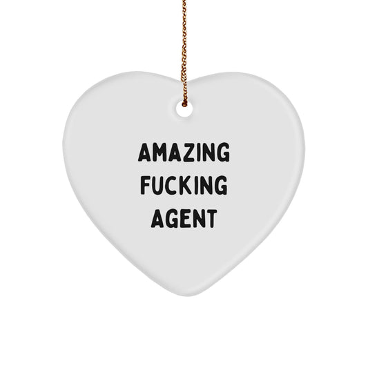 Funny Agent Heart Ornament Gifts from Friends - Amazing F - king Agent Quote, Christmas Unique Gifts for Agent, Heart Shaped Decor - The Buy Boom