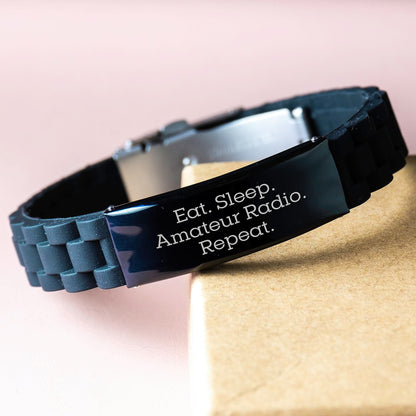 Funny Amateur Radio Gifts for Men from Friends - Eat. Sleep. Amateur Radio. Repeat. Glide lock Clasp Bracelet for Graduation - The Buy Boom