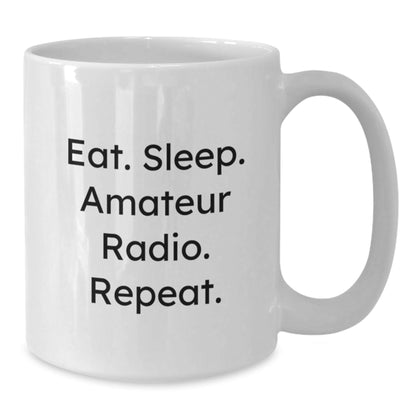 Funny Amateur Radio Gifts from Friends for Graduation - Eat Sleep Amateur Radio Repeat White Coffee Mug - The Buy Boom