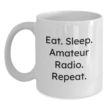 Funny Amateur Radio Gifts from Friends for Graduation - Eat Sleep Amateur Radio Repeat White Coffee Mug - The Buy Boom