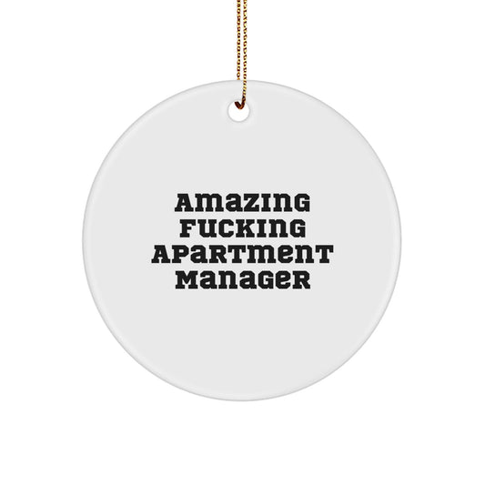Funny Apartment Manager Gifts, 'Amazing F - king Apartment Manager' Quote, Circle Ornament for Men, Women, Friends, or Family, Christmas Unique Gifts from Friends, Coworkers, or Family - The Buy Boom
