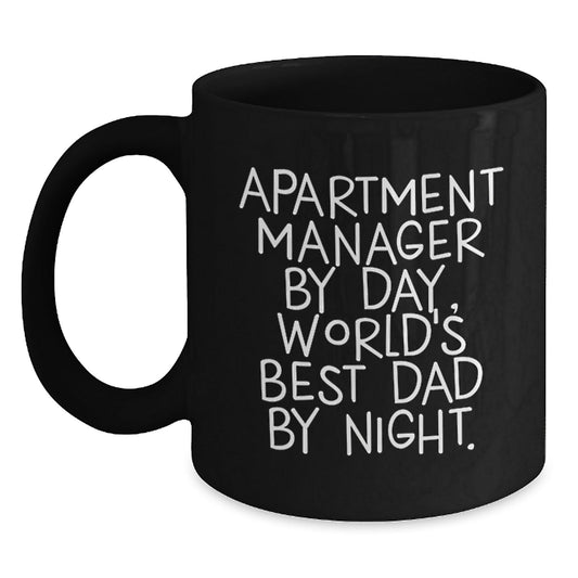 Funny Apartment Manager Gifts from Dad - Black Coffee Mug for Graduation, 'Apartment Manager By Day, World's Best Dad By Night.' - The Buy Boom