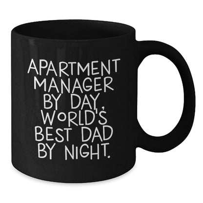 Funny Apartment Manager Gifts from Dad - Black Coffee Mug for Graduation, 'Apartment Manager By Day, World's Best Dad By Night.' - The Buy Boom