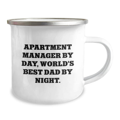 Funny Apartment Manager Gifts from Family, Gifts for Apartment Managers Graduating to Camping Mugs, Quote: Apartment Manager By Day, World's Best Dad By Night - The Buy Boom