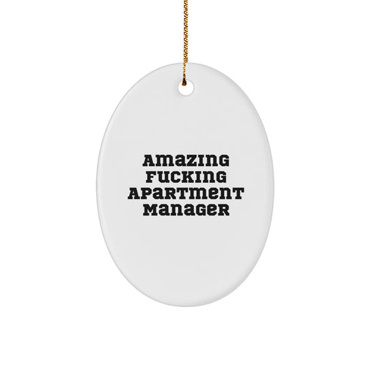 Funny Apartment Manager Gifts from Friends - Amazing Oval Ornament for Christmas - White Oval Shaped, Durable MDF with High - Gloss Finish, Vibrantly Printed Quote - Gifts for Apartment Managers - The Buy Boom