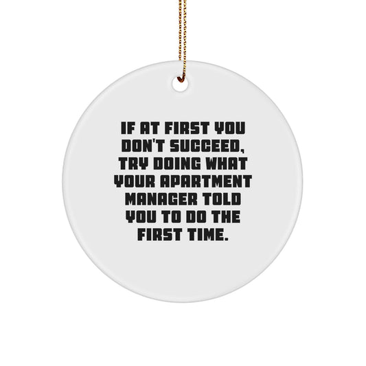 Funny Apartment Manager Gifts from Friends, Christmas Unique Circle Ornaments for Apartment Manager, If At First You Don't Succeed Try Doing What Your Apartment Manager Told You To Do The First Time. - The Buy Boom