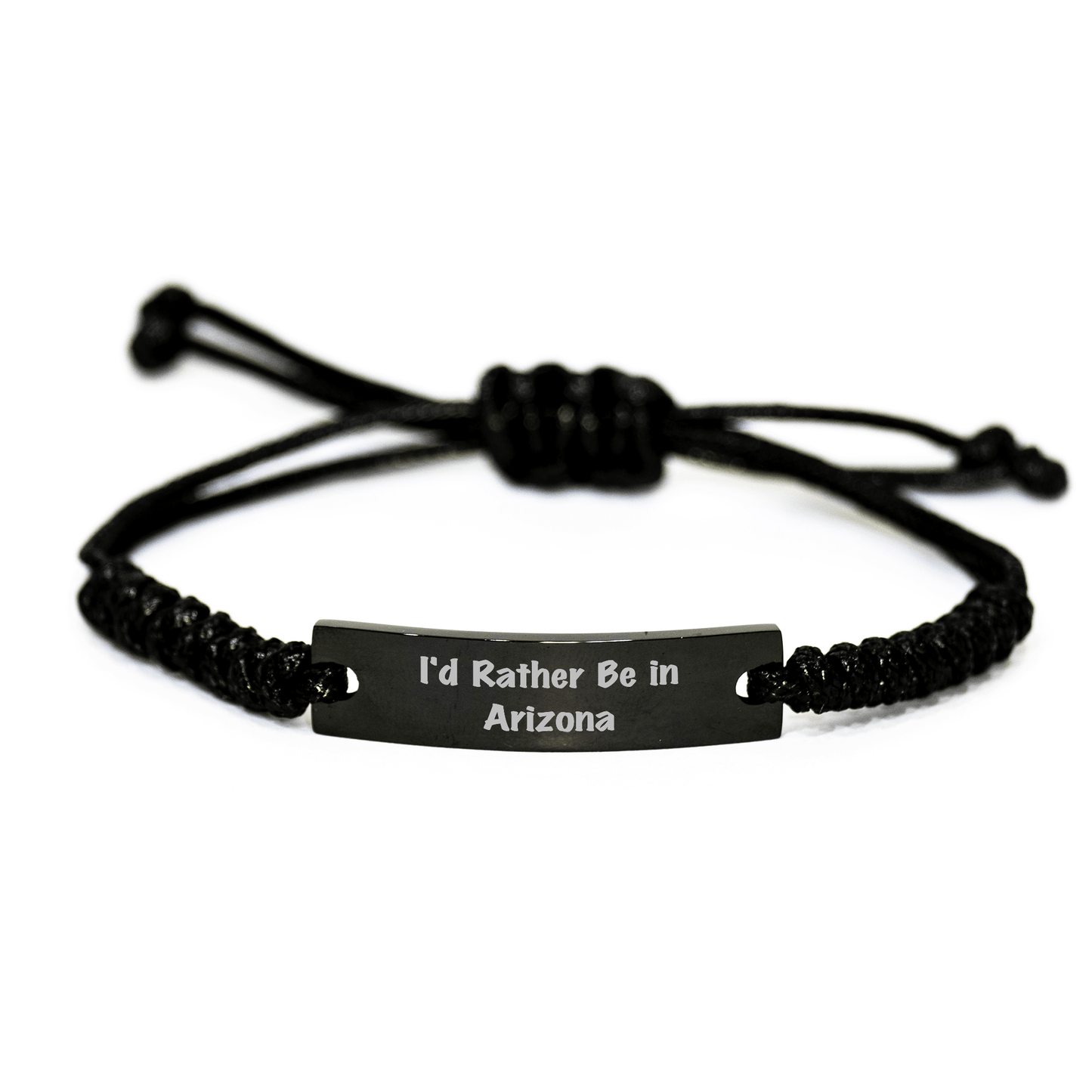 Funny Arizona Gifts from Friends - 'I'd Rather Be In Arizona' Quote Rope Bracelet, Adjustable 3.34 - 9.84 Inches, Black Stainless Steel with Interlaced Rope, Gifts for Men, Gifts from Arizona - The Buy Boom