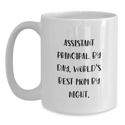 Funny Assistant Principal Gifts White Coffee Mug - 'Assistant Principal By Day, World's Best Mom By Night.' for Birthday from Family - The Buy Boom