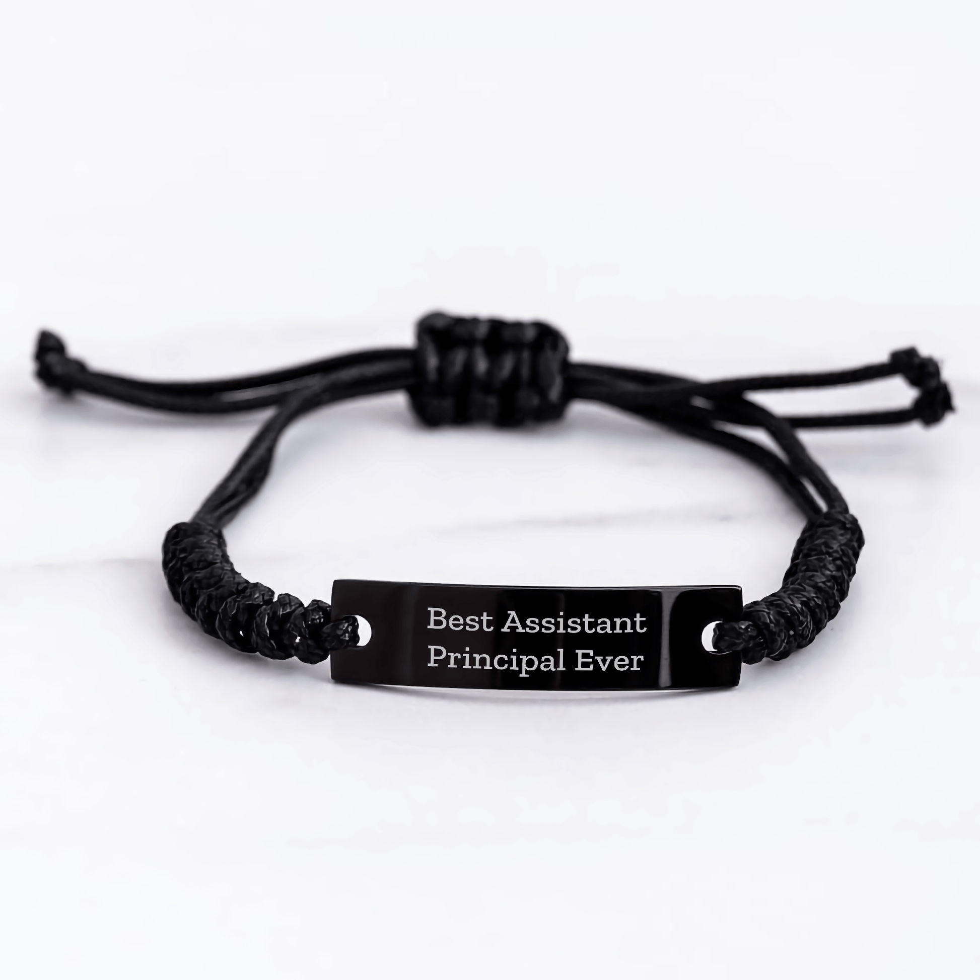 Funny Assistant Principal Quote Gifts from Friends for Men's Adjustable Rope Bracelet, Perfect Graduation Unique Gifts for Assistant Principal Ever, Black Stainless Steel with Interlaced Rope - The Buy Boom