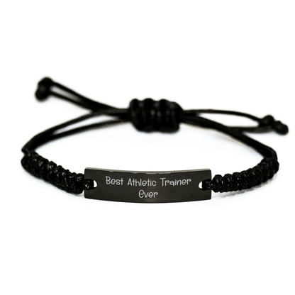 Funny Athletic Trainer Gifts for Men, Best Ever Rope Bracelet with Engraved Quote, Adjustable Black Stainless Steel, Gifts from Friends, 'Best Athletic Trainer Ever' - The Buy Boom