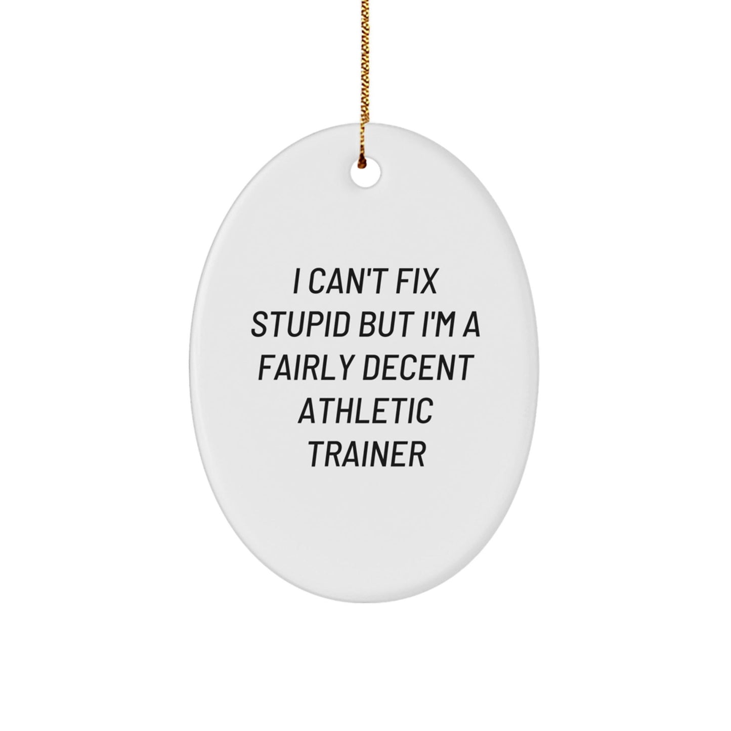 Funny Athletic Trainer Gifts from Men - I Can't Fix Stupid But I'm A Fairly Decent Athletic Trainer Oval Ornament for Friends, Coworkers, or Family Members - The Buy Boom