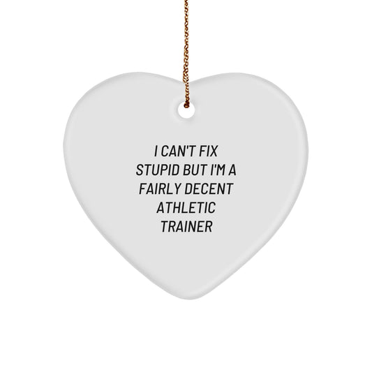Funny Athletic Trainer Gifts, Heart Ornament for Christmas Unique Gifts from Friends, Coworkers, or Family Members to Athletic Trainers, Inspirational I Can't Fix Stupid Athletic Trainer Quote - The Buy Boom