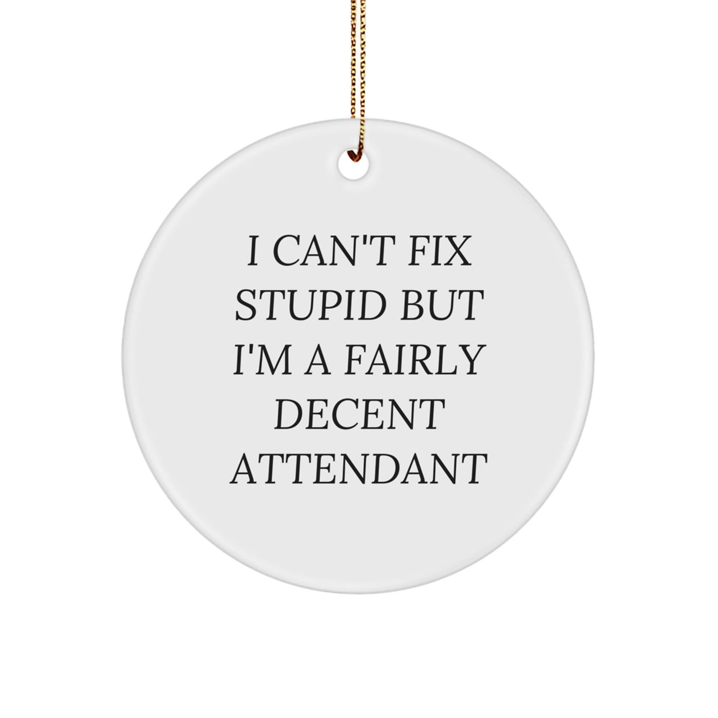 Funny Attendant Gifts from Friends, Christmas Unique Circle Ornaments with I Can't Fix Stupid But I'm A Fairly Decent Attendant Quote, Perfect for Attendant Men or Women - The Buy Boom