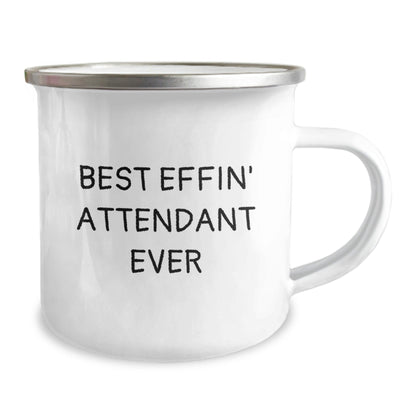 Funny Attendant Gifts from Friends, for Best Effin' Attendant Ever, 12 oz Camping Mug with Enamel Finish - The Buy Boom