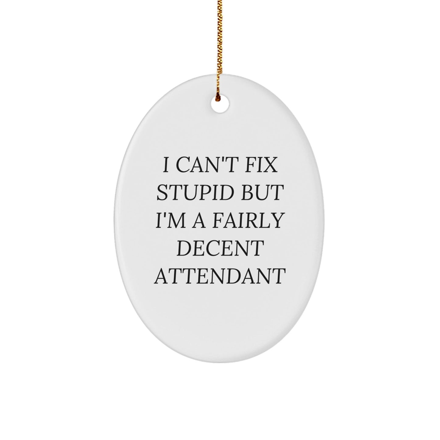 Funny Attendant Gifts from Men to Attendant - Oval Ornament - I Can't Fix Stupid But I'm A Fairly Decent Attendant Christmas Unique Gifts for Attendant - The Buy Boom